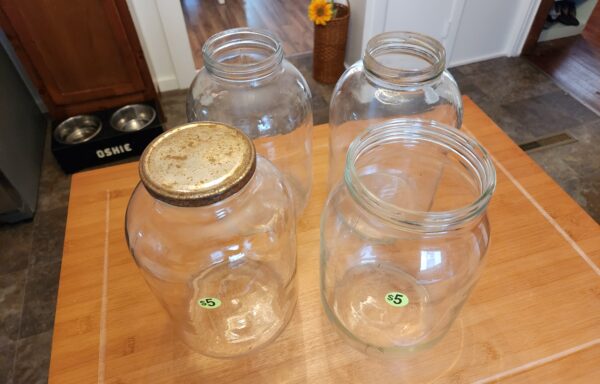 (4) Vintage, One-gallon Glass Pickle Jars