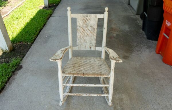 Antique, White, Wood & Wicker, Rocking Chair