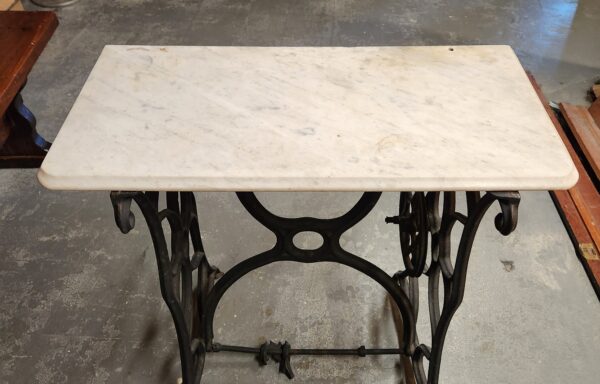 Antique Cast Iron Sewing Machine Base, White Marble Top