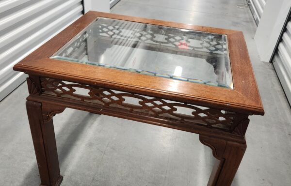 Wood End Table, Glass Top