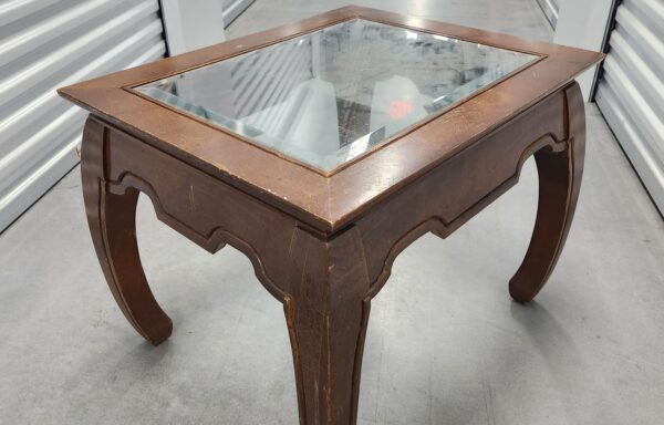 Wood & Glass End Table, Curved Legs